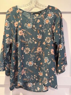 Papermoon Teal Floral 3/4 Sleeve Blouse